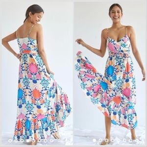 Anthropology Plenty by Tracy Reese Floral Maxi Ruffle Maxi Dress sz LP